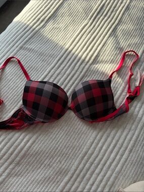 Victoria's Secret Red and Black Plaid Push-Up Bra